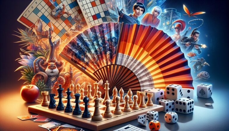 Illustration avec divers jeux en C : échecs, Canasta, dés, mots croisés, Crash Bandicoot.