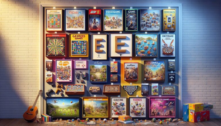 Collection de jeux commençant par "E" variée et colorée, prête pour une partie.