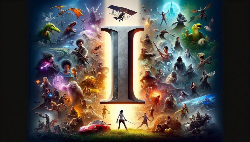 Collage de jeux vidéo commencant par I, représentant scÚnes emblématiques ou personnages.
