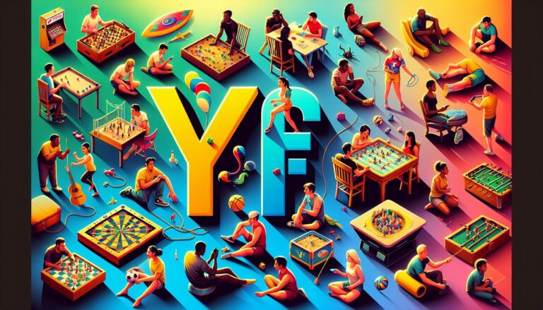 Illustration dynamique de plusieurs jeux commençant par la lettre Y dans un décor ludique.
