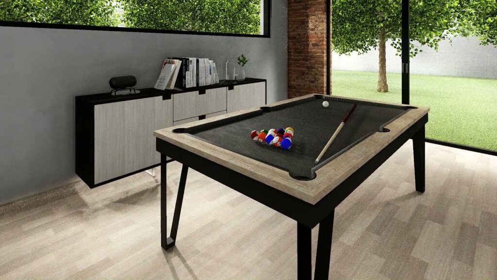 Table de billard design intégrée dans une décoration intérieure industrielle chic