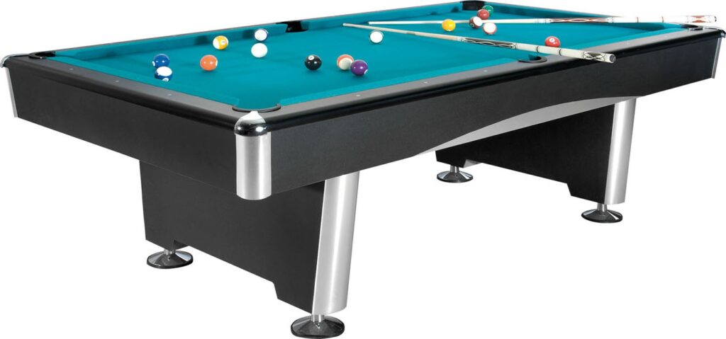Vue d'ensemble du billard Montfort Delta installé dans un salon moderne