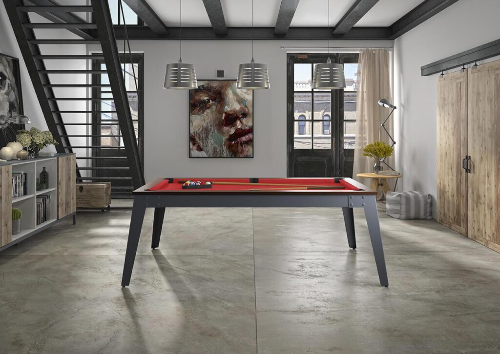 Table de billard René Pierre Steel avec plateau de table amovible, design moderne et finition métallique